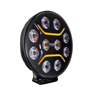 Proiector LED Dark Knight 9″ 150W, 5000K, 13500 lm reali, rază 480 m, combo, lumină de poziție albă și chihlimbariu, aluminiu negru, rezistent la apă și praf (IP68/IP69K), Strands