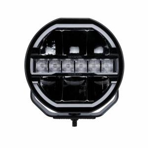 Vedere directă a proiectorului, evidențiind bara centrală de LED-uri.