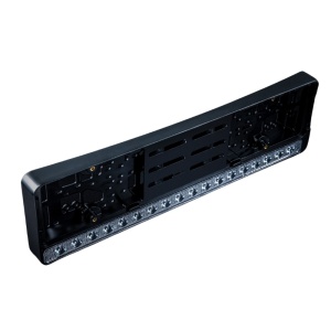 Suport plăcuță înmatriculare Nuuk E-Line cu bară LED 53,5 cm, 90 W, 8100 lm, rază 444 m, 5000 K, fascicul optimizat, carcasă aluminiu negru, lentilă clară, suport plastic, rezistent la apă și praf (IP68/IP69K), Strands