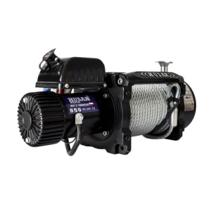 Vedere laterală a troliului Husar Winch 18000lbs, cu motorul de 24V vizibil.