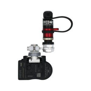 Valvă de precizie Apex, lungime standard, montată pe un senzor TPMS VDO pentru anvelope.
