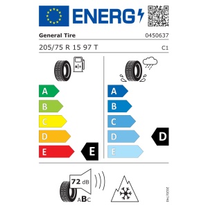 Eticheta UE pentru anvelopa General Grabber AT3 205/75 R15 97T.