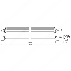 Schema tehnică cu dimensiunile exacte ale barei LED OSRAM FX1250-CB SM Gen2.