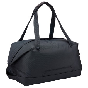 Vedere laterală a genții Subterra Duffel, evidențiind buzunarul exterior.