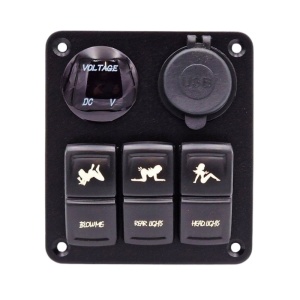Panou cu 3 comutatoare 12V LED, 2 port USB Ore4x4 - Img 2