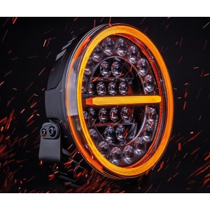 Proiector LED Firefly Driving" 22,9 cm, 146W, 12076, rază 450 m, 6000K, fascicul combo, lumină alb și amber, carcasă aluminiu negru, lentilă clar, suport inox, rezistent la apă și praf (IP67K), Strands