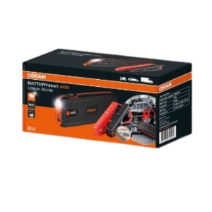 Ambalajul produsului Osram BatteryStart 400, cu detalii despre utilizare.