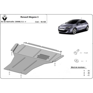 Schema de montaj pentru scutul de motor Renault Megane 3, an fabricație 2008-.