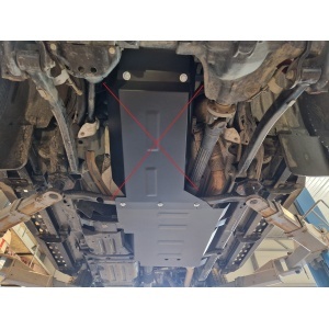 Scutul metalic Scut Protection montat pe cutia de viteze a unui Jeep Wrangler JL (2018+).