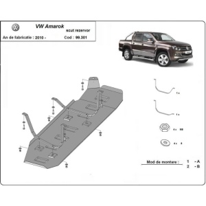 Schema de montaj pentru scutul de rezervor al Volkswagen Amarok (2010-2020).