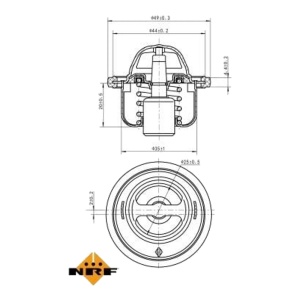 Desen tehnic detaliat al termostatului NRF pentru Suzuki Jimny (1998-2018) cu dimensiuni.