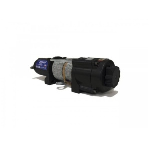 Troliul electric cu cablu de oțel, prezentat dintr-un unghi frontal-lateral.