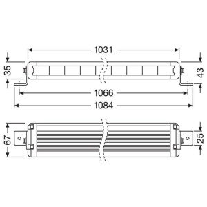 Dimensiuni tehnice detaliate pentru bara LED OSRAM VX1000-CB SR SM, lungime 1031 mm.