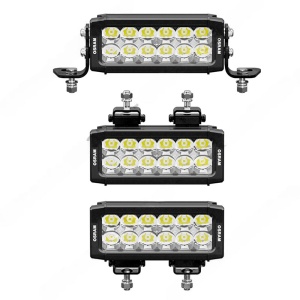 Vedere frontală a trei bare LED OSRAM VX180-SP de 16.8cm, cu montaj diferit.