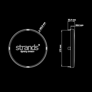 Schiță tehnică cu dimensiunile capacului de proiector Strands.
