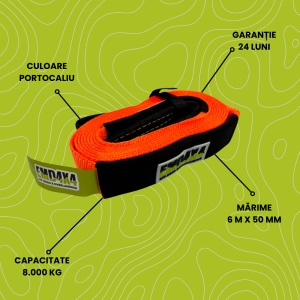 Car recovery strap 8t (8000kg) 6m x 50mm Orange Emd4X4 - Img 4