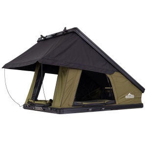 Cort de acoperiș auto, 2 persoane, Hard Top Aluminiu, 210 x 130 cm, 92 kg, Port încălzire Webasto, Bandă LED și Saltea Premium 7 cm cu strat anti-condens - Overlander Armor Top 2.0 Eco-Green