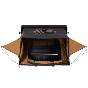 Cort de acoperiș auto 3 persoane, Hard top aluminiu, 152 x 218 cm, 96 kg, Port încălzire Webasto, Bandă LED, Saltea cu strat anti-condens - Overlander Nova Sahara