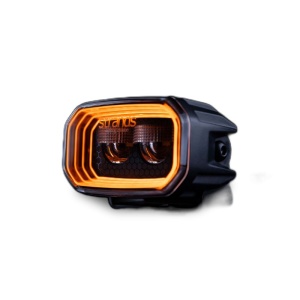 FOR9T LED floodlight 108×65 mm, 31W, 1400 lm, 48 m range, 6500K, No-Glare wide beam, yellow and red position light, black aluminum housing, clear lens, stainless steel support, water and dust resistant (IP69K), Strands