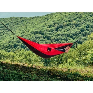 Hamac de camping din nylon tip parașută 210T, capacitate 225 kg, roșu/negru, hikerjoy