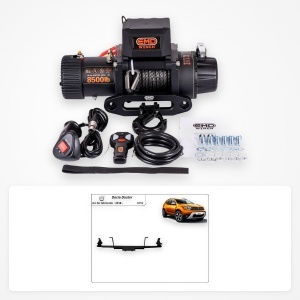 Pachet troliu Dacia Duster 2 (2018-2024): troliu electric EMD Winch 8500 lbs cablu sintetic și suport troliu dedicat