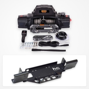 Pachet troliu Jeep Wrangler JL (2018+) cu suport ascuns, bară EU: troliu electric EMD Winch Plus 13500 lbs cablu sintetic și suport troliu dedicat