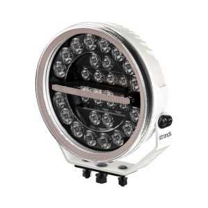 Proiector LED Firefly 9″ 146W, 6000K, rază 450m, lumină de conducere și poziție, 12076 lm, rezistent la apă și praf (IP67), carcasă aluminiu alb, lentilă transparentă, Strands
