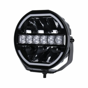 Proiector LED Siberia Skylord 9" + capac proiector, 144W, 7025 lm, rază 768 m, 5700K, combo, LED alb, lumină de poziție, aluminiu negru, suport inox, DT4, 10-38V, rezistent la apă și praf (IP68/IP69K), Strands