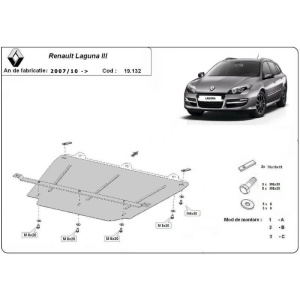 Diagrama tehnică de montaj a scutului Scut Protection pentru Renault Laguna 3, model 2007+.