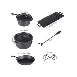 Schemă tehnică cu dimensiunile fiecărei piese din setul grătar BBQ de camping, Set grătar BBQ de.