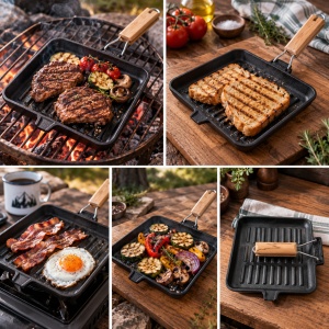 Tigaie grill din fontă cu coadă 21,5 x 21,5 cm Perfect Home - Img 2