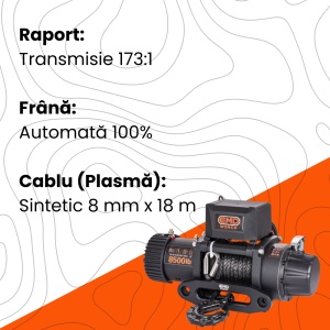 Troliu electric auto 8500LBS (3856kg) 12V, Cablu Sintetic 18m, Raport 173:1, EMD Winch - Img 2