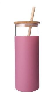 Sticla apa Diller cu capac bambusz 380ml roz