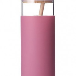 Sticla apa Diller cu capac bambusz 380ml roz