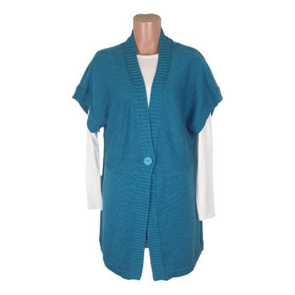 Cardigan dama culoare albastru inchidere cu un nasture marime 48