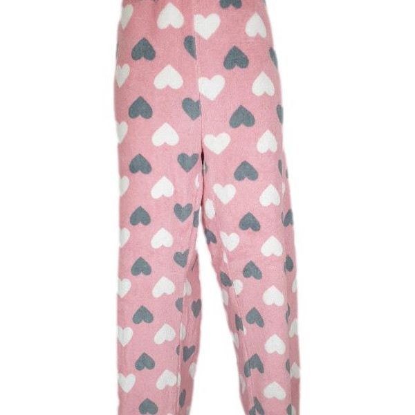 Pantalon pijama dama culoare roz imprimeu cu inimi marime XL