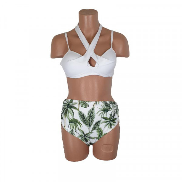 Costum de baie culoare alb si imprimeu floral