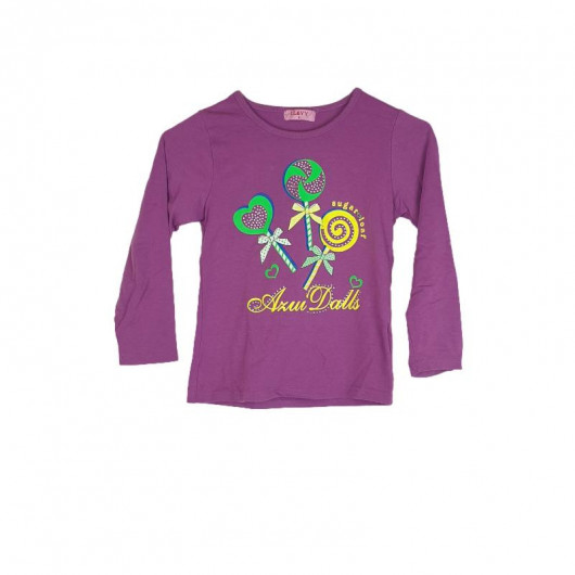 Bluza fete culoare mov cu imprimeu 8 ani - Img 3