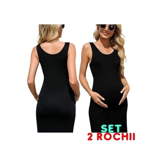 Pachet de 2 rochii scurte pentru sarcină, fără mâneci, - Img 1
