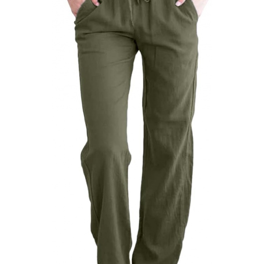 Pantaloni de vară cu șnur cu talie elastică cu buzunare
