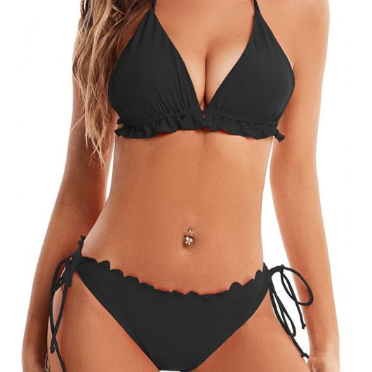Costum de baie două piese push up negru