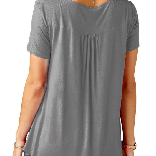 Tricou casual cu decolteu în V și nasturi - Img 3
