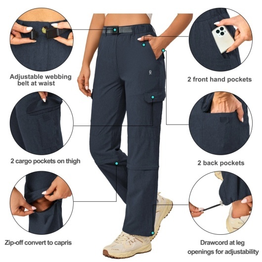 Pantaloni cargo convertibili, ușori, cu fermoar, pentru femei, cu uscare rapidă - Img 3