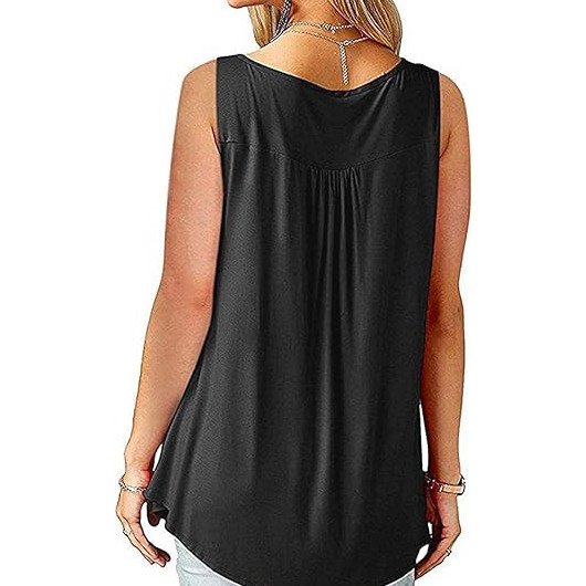 Tricou cu decolteu in V cu trei nasturi Negru - Img 2