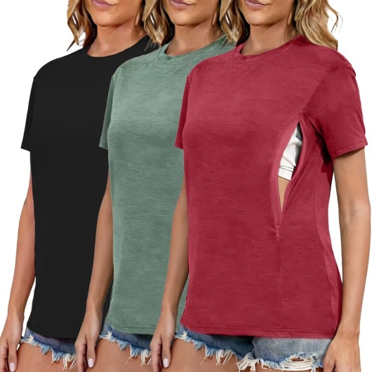 Tricou de alăptare 3/4 pachet cu fermoar ascuns Bluză scurtă de maternitate – tricou pentru alăptare