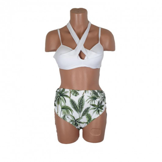 Costum de baie culoare alb si imprimeu floral