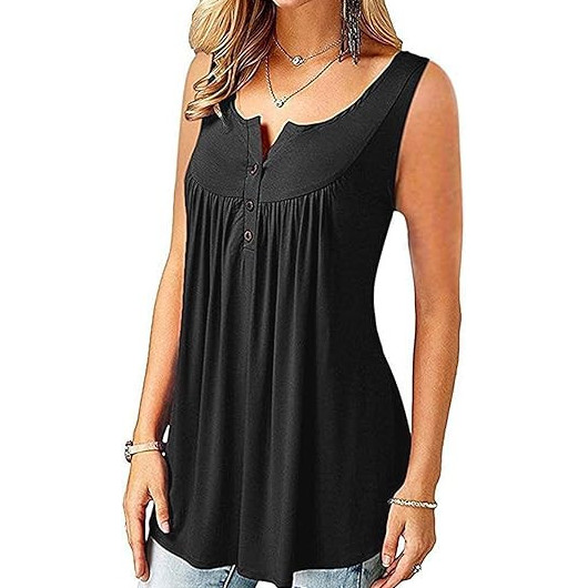 Tricou cu decolteu in V cu trei nasturi Negru - Img 3