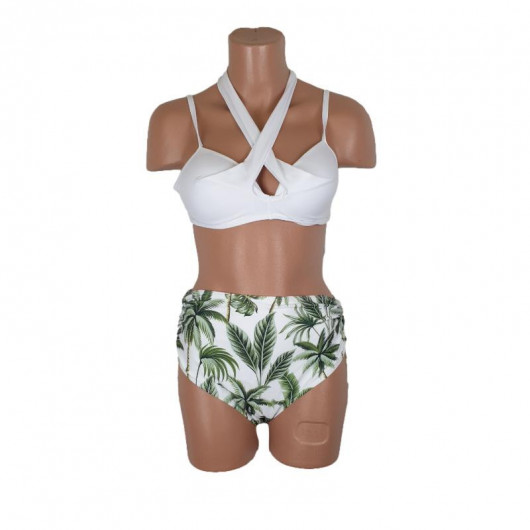 Costum de baie culoare alb si imprimeu floral - Img 2