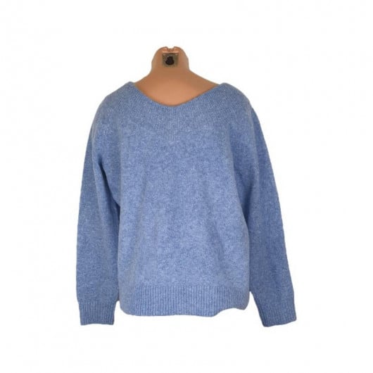 Pulover dama culoare bleu in v marime L - Img 3