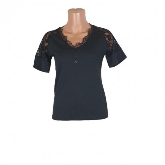 Tricou culoare negru cu bluza vaporoasa - Img 3
